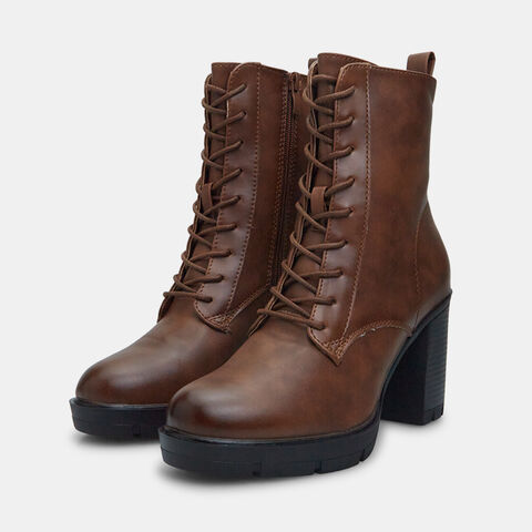 Botines con cordones de mujer con tacón, Marrón Botines con cordones de mujer con tacón, Marrón